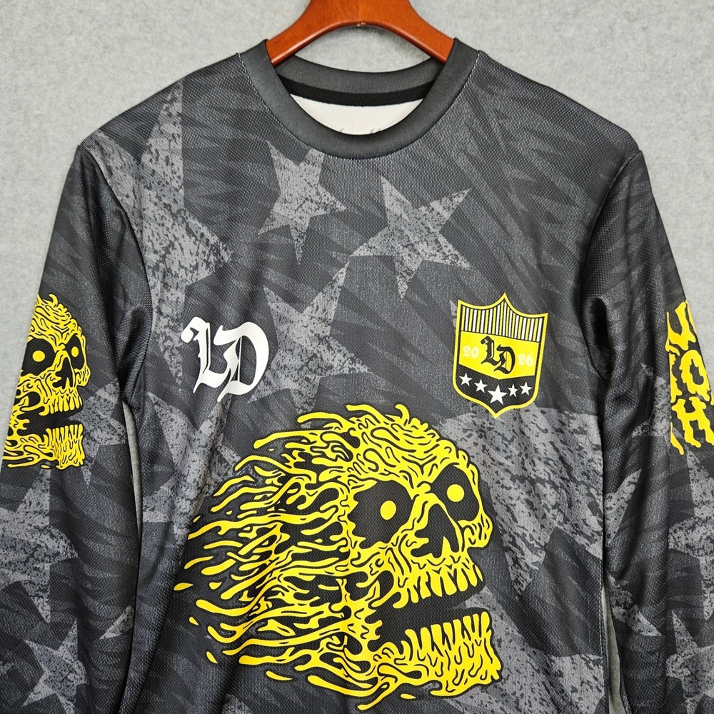 Liquid Death Long Sleeve Jersey Melting Skull Star Camo Black Yellow Small